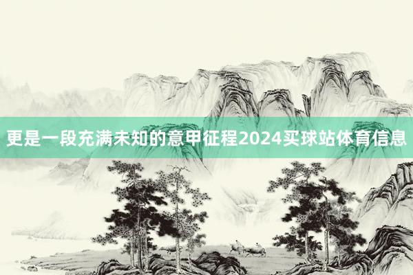 更是一段充满未知的意甲征程2024买球站体育信息