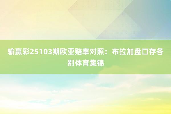 输赢彩25103期欧亚赔率对照:布拉加盘口存各别体育集锦
